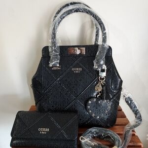 NWT-Guess Winett Quilted Small Turnlock Satchel and matching  wallet.